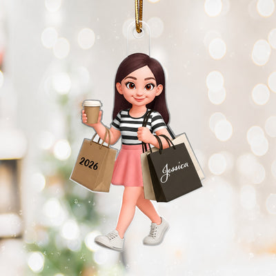 Shopping Fashion Teen Girl 3D Effect - Personalized Acrylic Ornament - Christmas Gift For Teenager