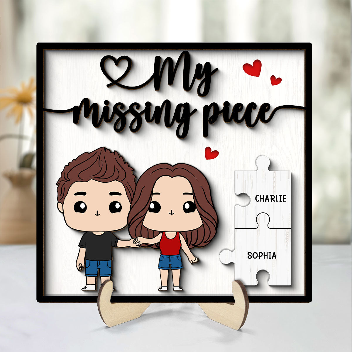 My Missing Piece Funny Chibi Couple Valentine‘s Day Gift For Her Gift For Him Personalized 2-Layer Wooden Plaque