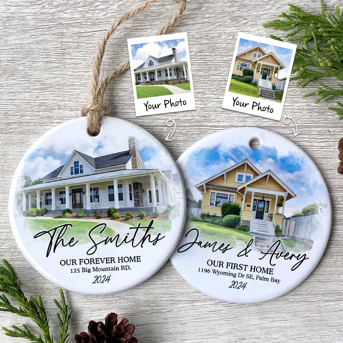 Personalized Watercolor House Portrait From Photo Ornament, Unique Christmas Gift, Housewarming Gift
