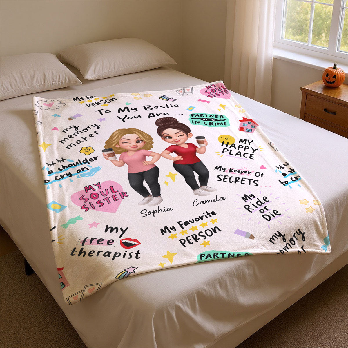 You Are My Bestie Fav Person Soul Sister Colorful Pretty Best Friends Personalized Fleece Blanket