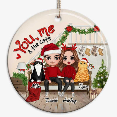 You Me And The Cats On Stairs Christmas Personalized Circle Ornament
