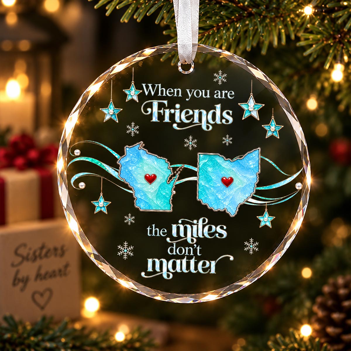 Long Distance Gift - Personalized Glass Ornament - Heartfelt Christmas Gift for Family, Friends, Sisters, Besties