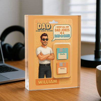 Funny Retro Cartoon Dad Jokes Custom Action Figure Personalized Acrylic Block Plaque, Gift for Dad