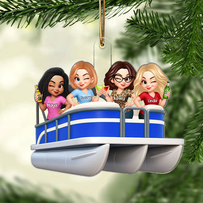 Besties On Pontoon Boat 3D Effect Personalized Acrylic Ornament Keepsake