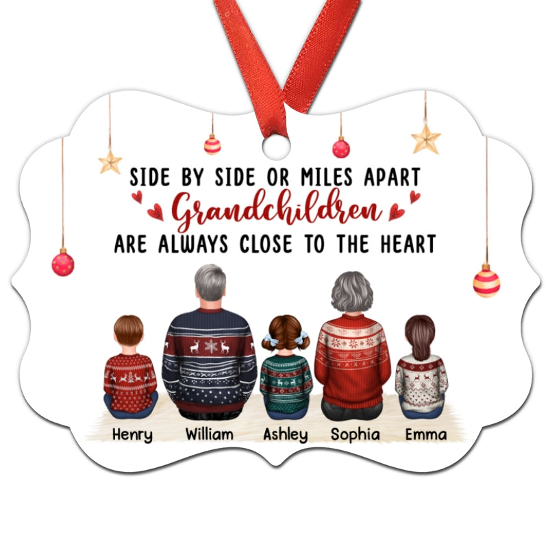 Side By Side Grandma Grandpa Grandkids Personalized Christmas Ornament