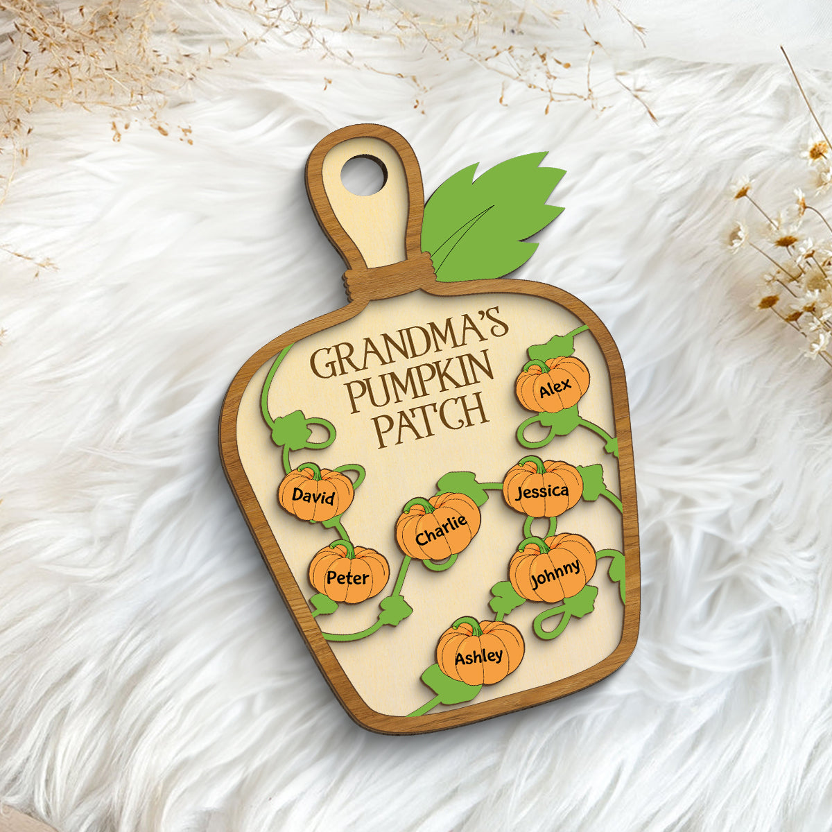 Grandma Pumpkin Patch Cutting Board Personalized 2-Layer Wooden Plaque, Fall Season Decor