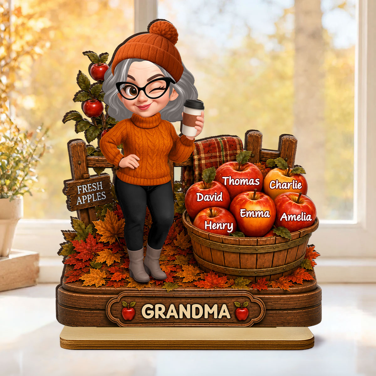 Grandma's Little Apples Fall - Personalized 2-Layered Wooden Plaque - Fall Season Decor Gift, Gift For Grandma