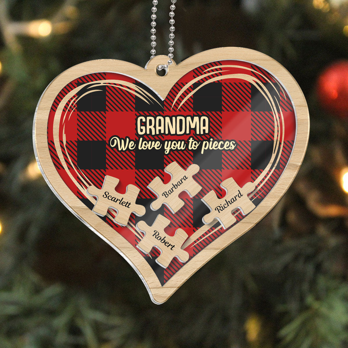 Grandma Grandpa We Love You To Pieces Personalized 4D Shaker Ornament, Christmas Gift For Grandparents