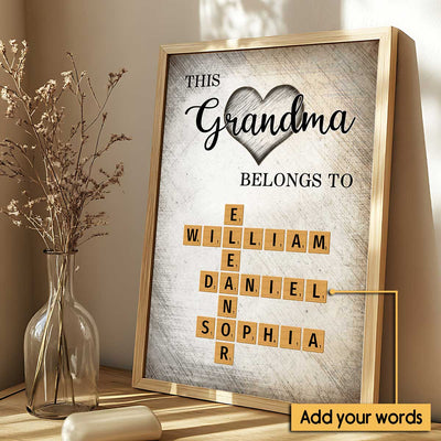 This Grandma Belongs To Grandkids Crossword Puzzle Art Personalized Poster