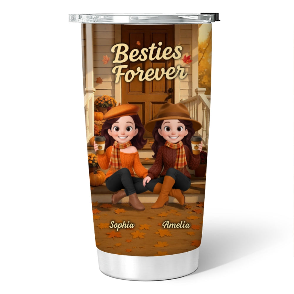 Fall Vibe Besties Sitting On Cozy Theme Front Porch Personalized Tumbler