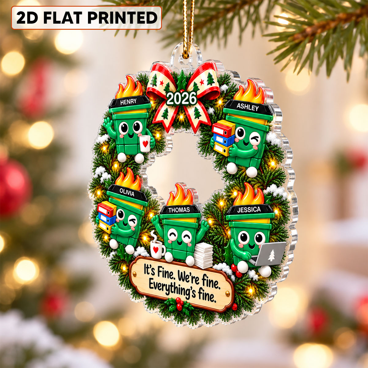 Funny Dumpster Fire Office Chaos - Personalized Acrylic Ornament - Funny Christmas Gift For Coworkers