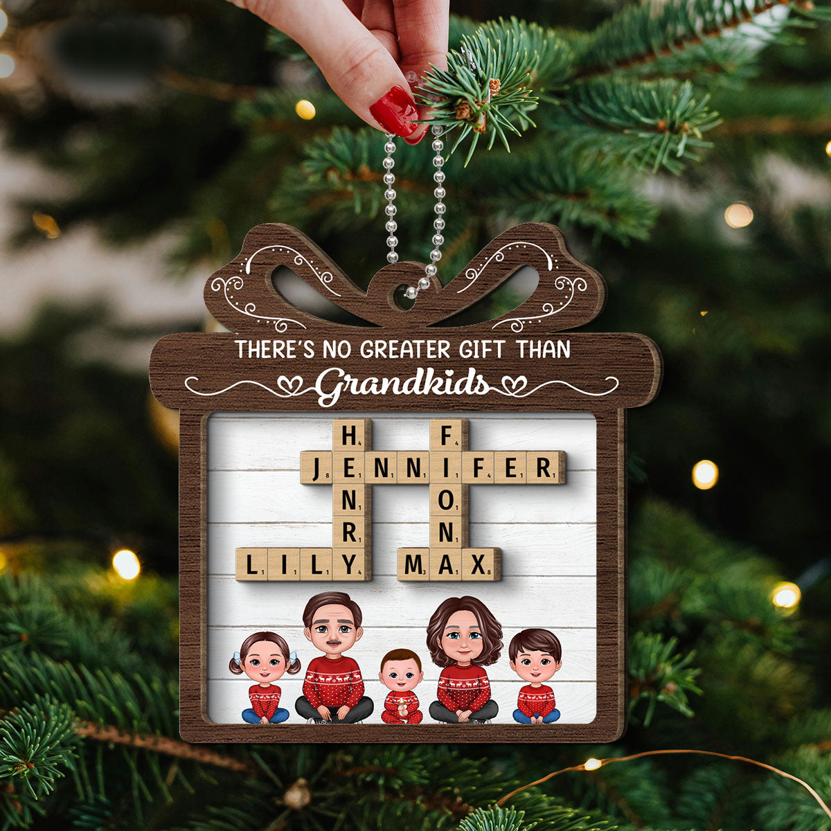 No Greater Gift Than Grandkids Crossword Puzzle Art Personalized 2-Layer Wooden Ornament