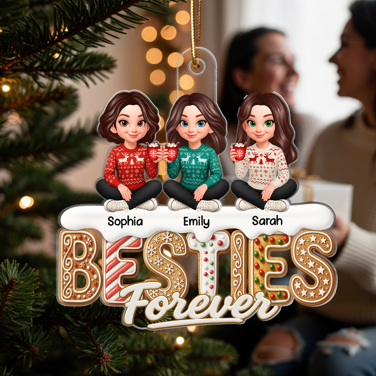 3D Effect Gingerbread Besties Forever - Personalized Acrylic Ornament - Gift For Besties