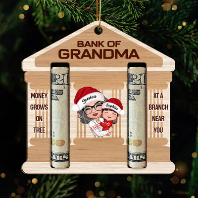 Bank Of Grandma Personalized Wooden Ornament, Christmas Money Holder For Kids