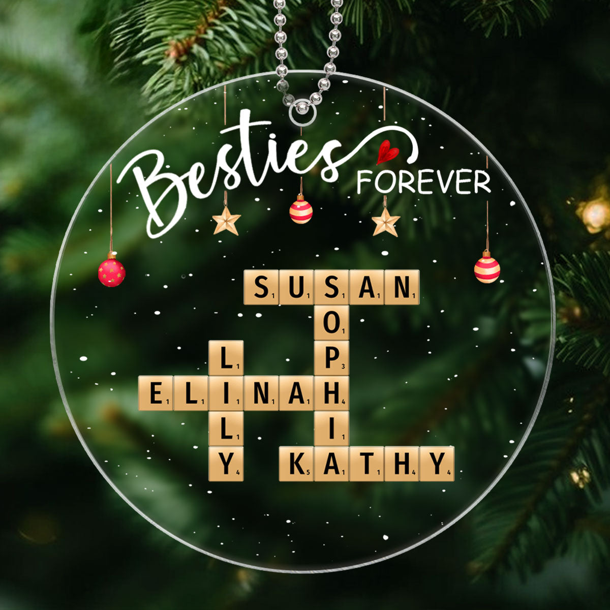 Besties Forever Crossword Puzzle Art Personalized Acrylic Ornament