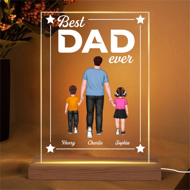 Best Dad Grandpa Ever Walking Man And Kids Personalized Rectangle Acrylic LED Night Light