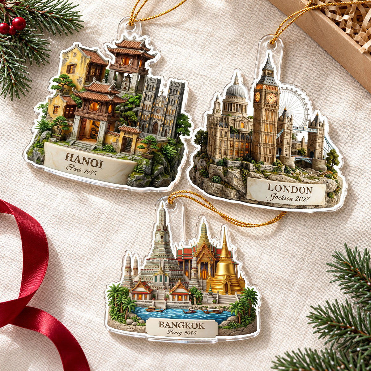 Custom City Travel Vacation - Personalized Acrylic Ornament - Traveling Destination Keepsake, Christmas Gift For Traveling Lovers