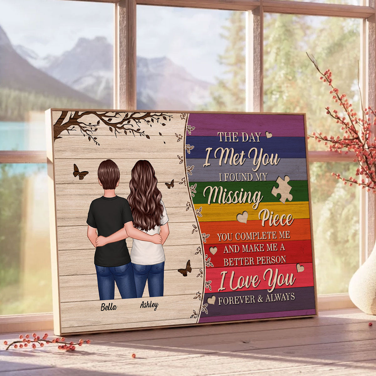 The Day I Met You LGBTQ Couple Hugging Standing Personalized Poster, Pride Month Gift