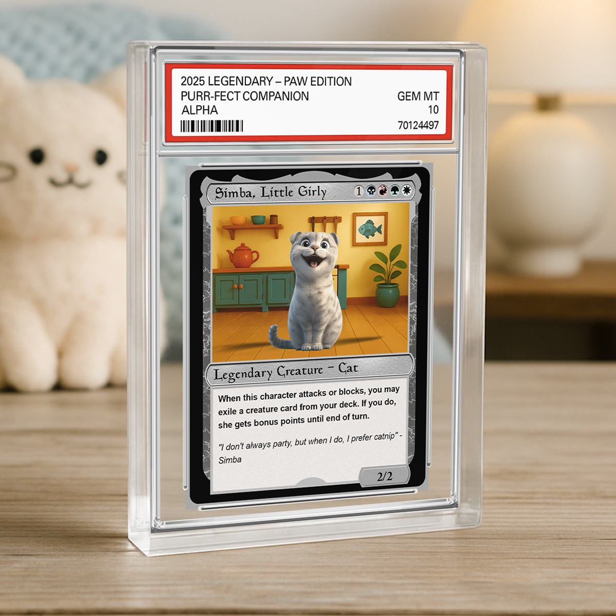 Cartoon Funny Cat Fantasy Trading Card Style Personalized Acrylic Block Plaque, Gift For Pet Lover