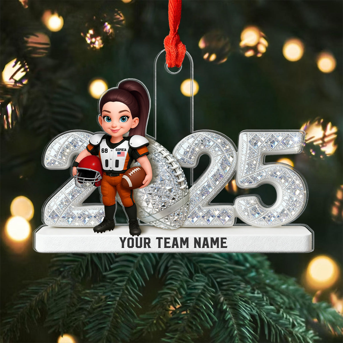 3D Shining Effect Christmas American Football Player - Personalized Acrylic Ornament - Christmas Gift For Football Players