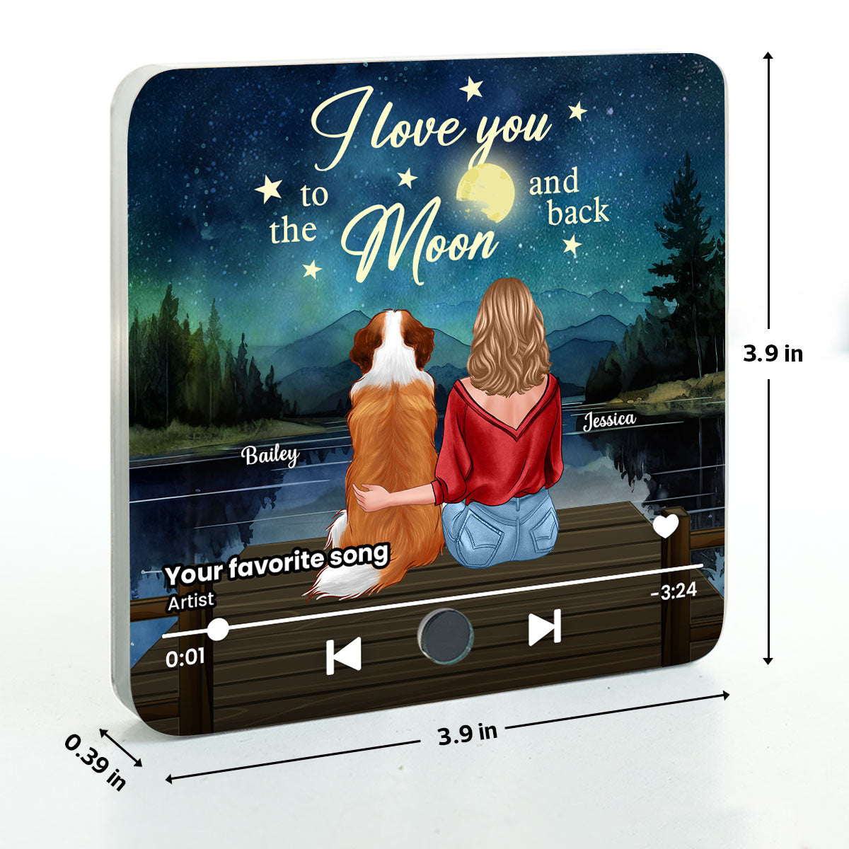 Woman And Dog I Love You To The Moon And Back Personalized Music Fridge Magnet, Heartfelt Gift For Couple, For Him, For Her, Boyfriend, Girlfriend, Husband, Wife