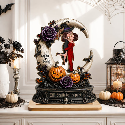 Spooky Couple Moon Halloween - Personalized 2-Layered Wooden Plaque - Halloween Decor Gift, Gift For Couple
