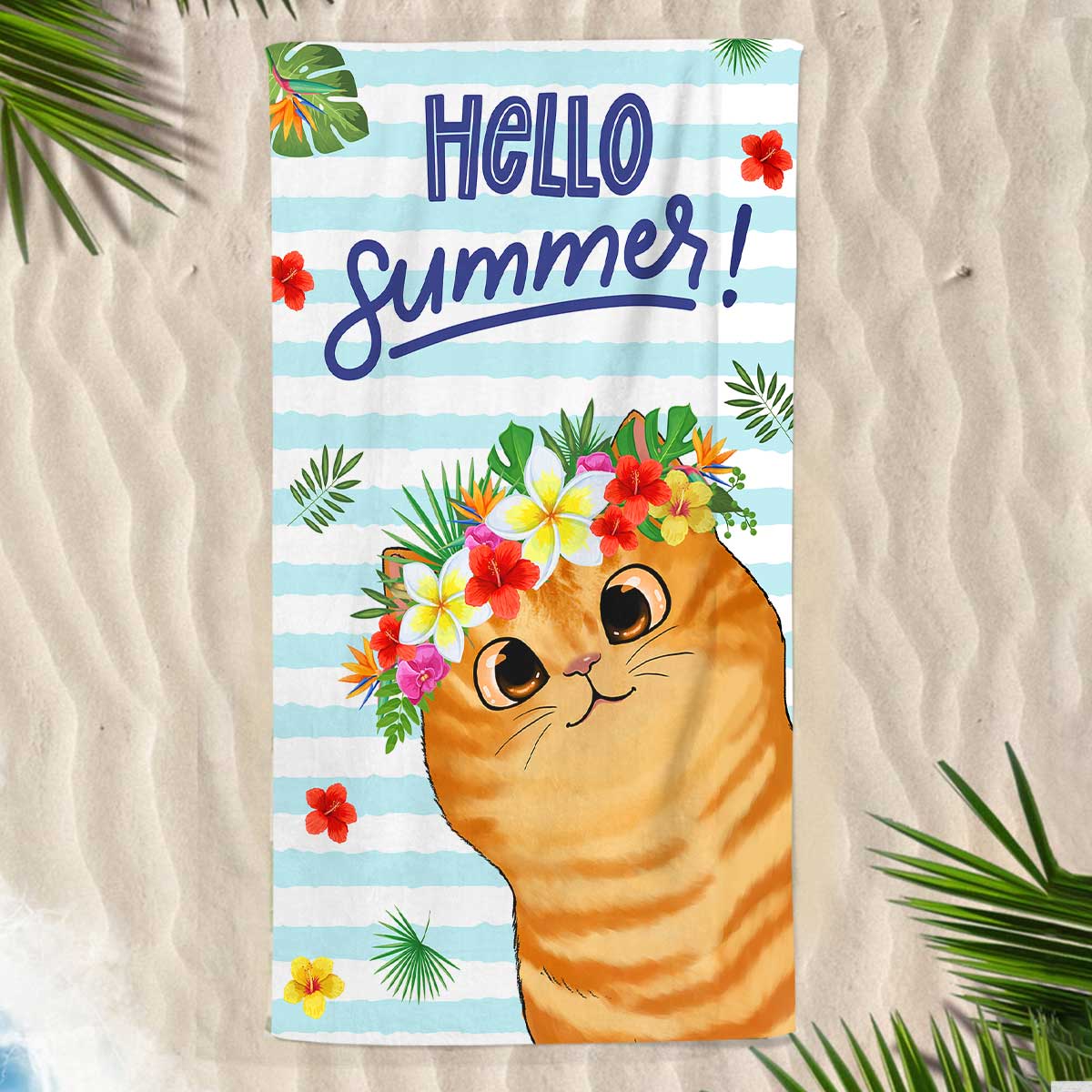 Cute Peeking Cat Summer Gift for Cat Lover Personalized Beach Towel