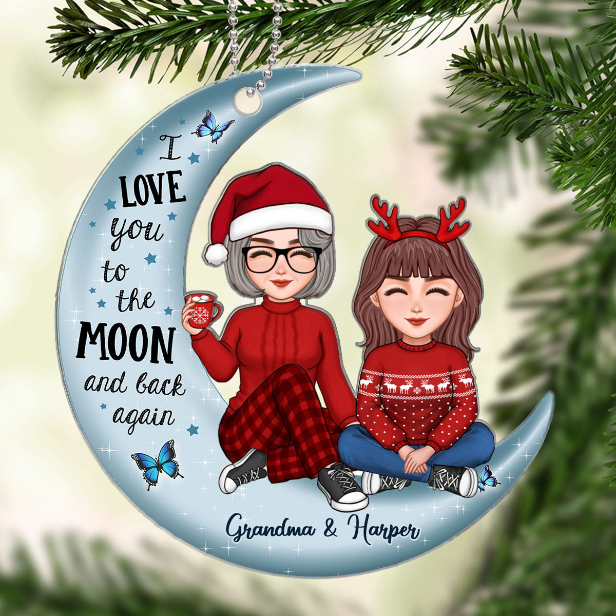 Cute Grandma & Grandkid On Moon Christmas Gift - Personalized Acrylic Ornament - Christmas Gift