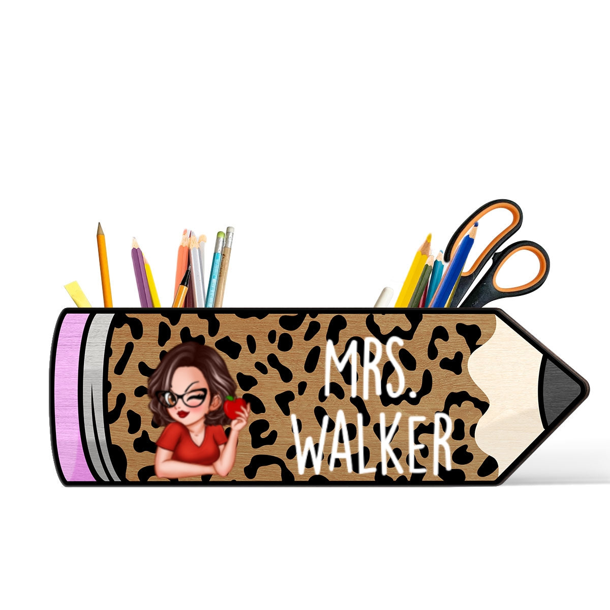 Doll Teacher Leopard Pencil Personalized Pen Pencil Holder