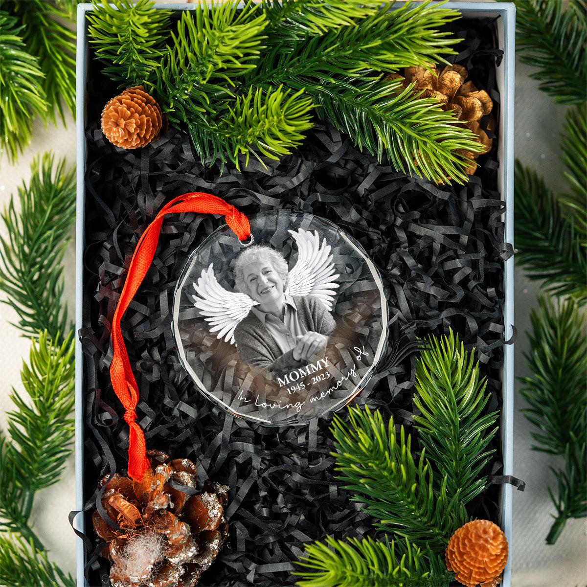 Photo Uploaded Memorial Personalized Glass Oranament, Christmas Decoration