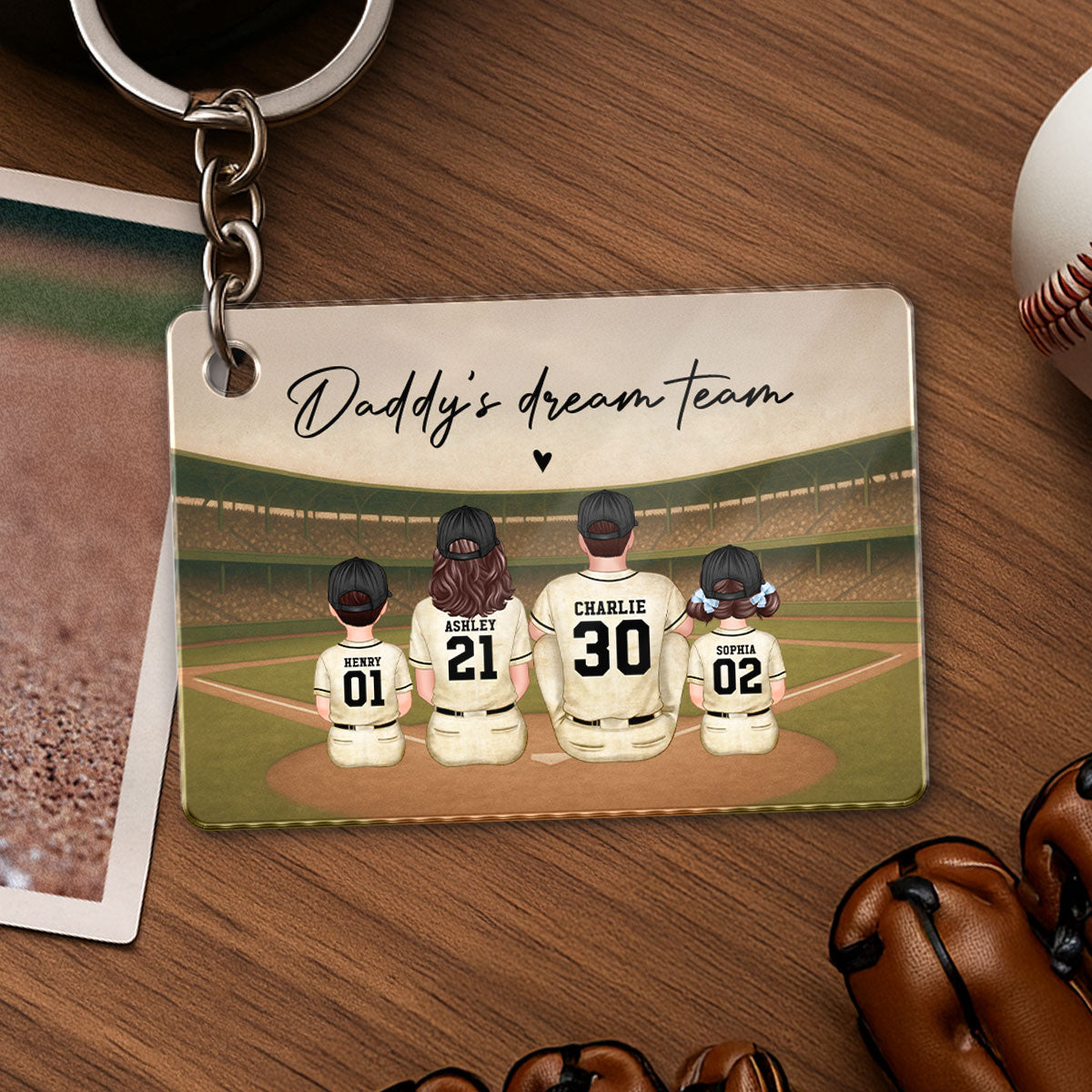 Retro Vintage Baseball Daddy's Dream Team Personalized Acrylic Keychain, Gift For Dad