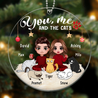 Doll Couple And Cats Personalized Christmas Acrylic Ornament