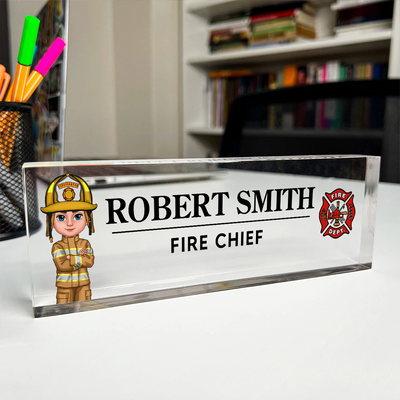 Proud Firefighter Personalized Acrylic Desk Name Plate, Appreciation Gift, Christmas Gift, Retirement Gift