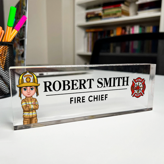 Proud Firefighter Personalized Acrylic Desk Name Plate, Appreciation Gift, Christmas Gift, Retirement Gift