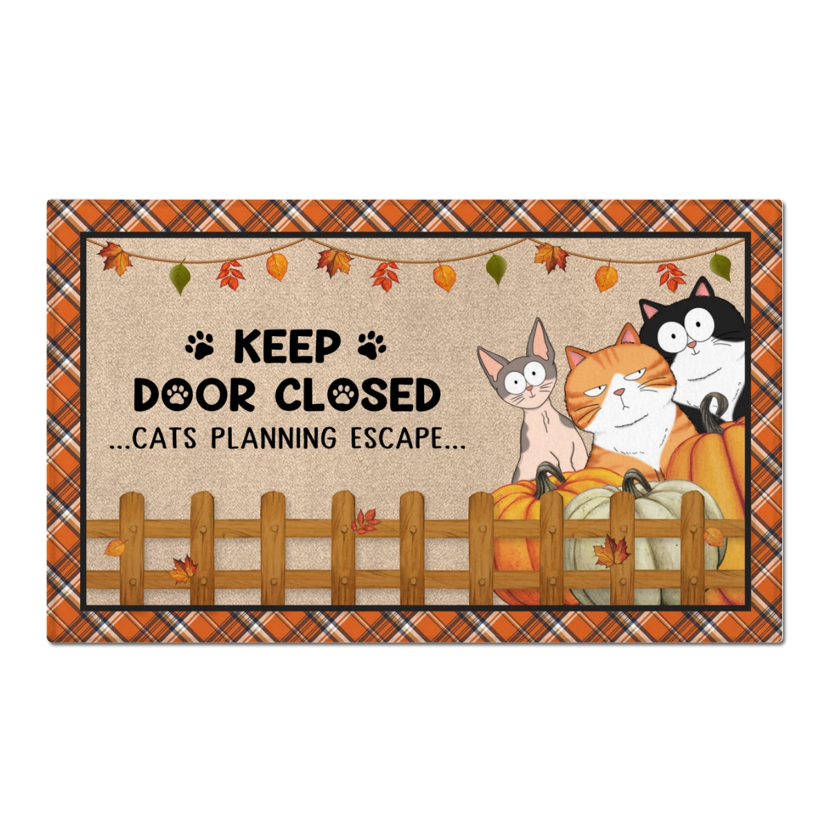 Keep Door Closed Fluffy Cats Fall Season Personalized Doormat