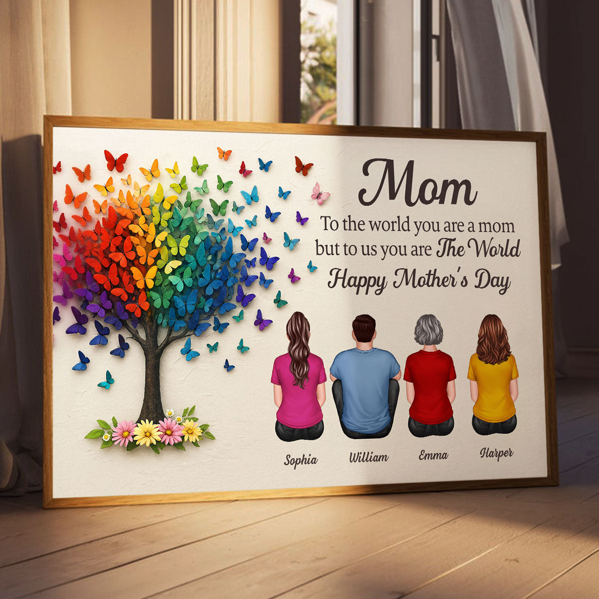 3D Effect Butterfly Tree MOM To Us You Are The World Personalized Poster, Gift For Mom