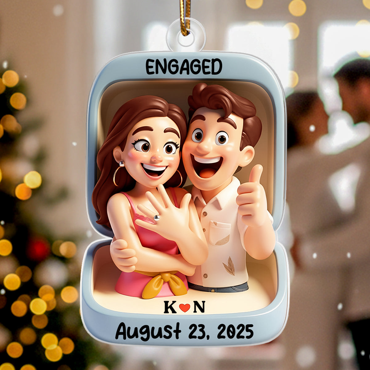 First Christmas Engaged - Personalized Acrylic Ornament, Custom Name Proposal Keepsake, Engagement Gift