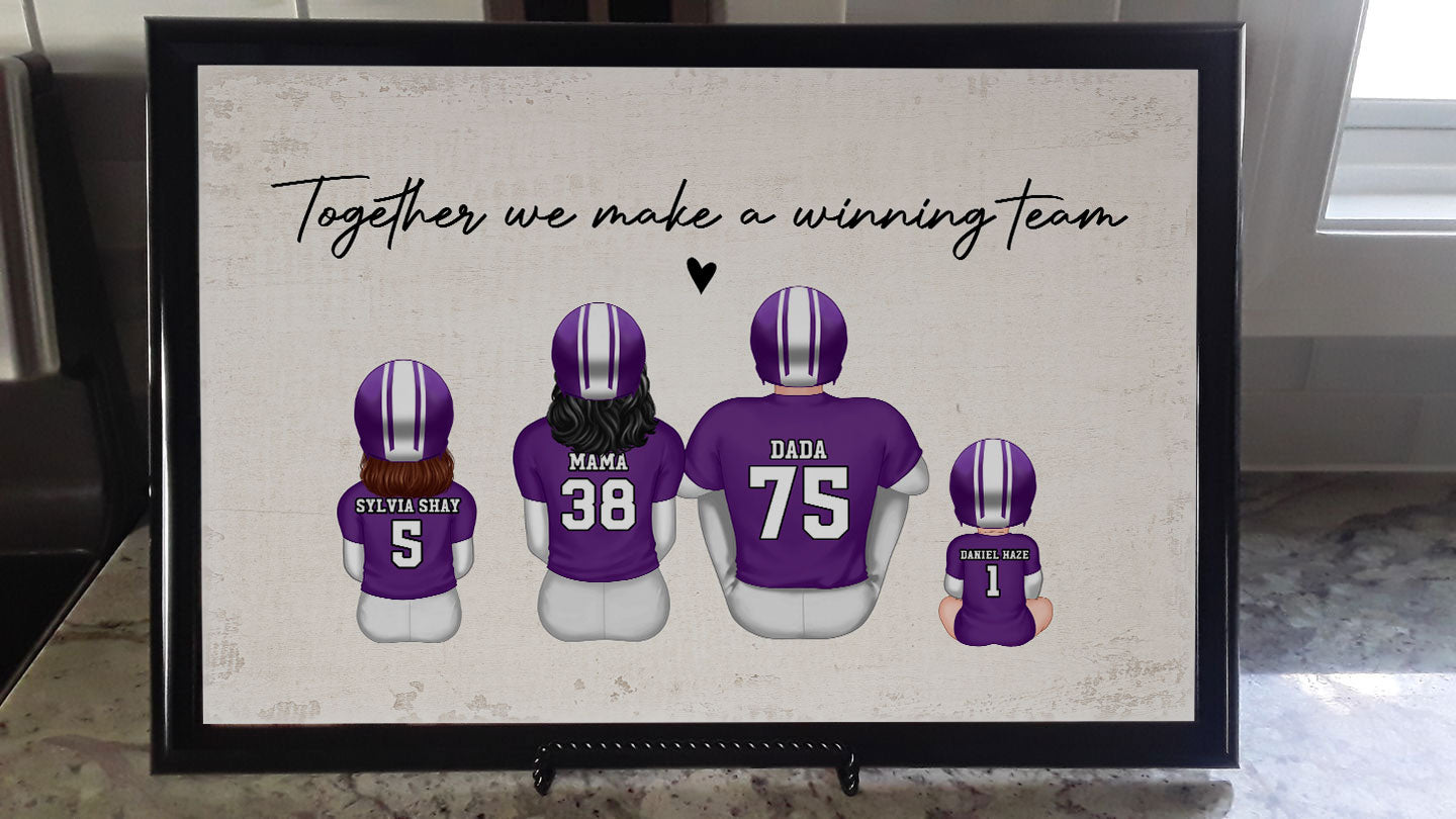 Daddy's Team Football Family Sitting Personalized Poster, Gift For Family, Dad, Grandpa, Husband