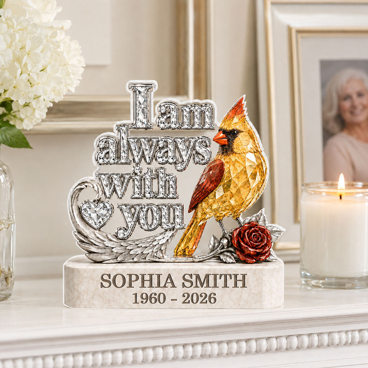 I Am Always With You Cardinal Memorial - Personalized Acrylic Block Plaque - Memorial Gift, Sympathy Gift