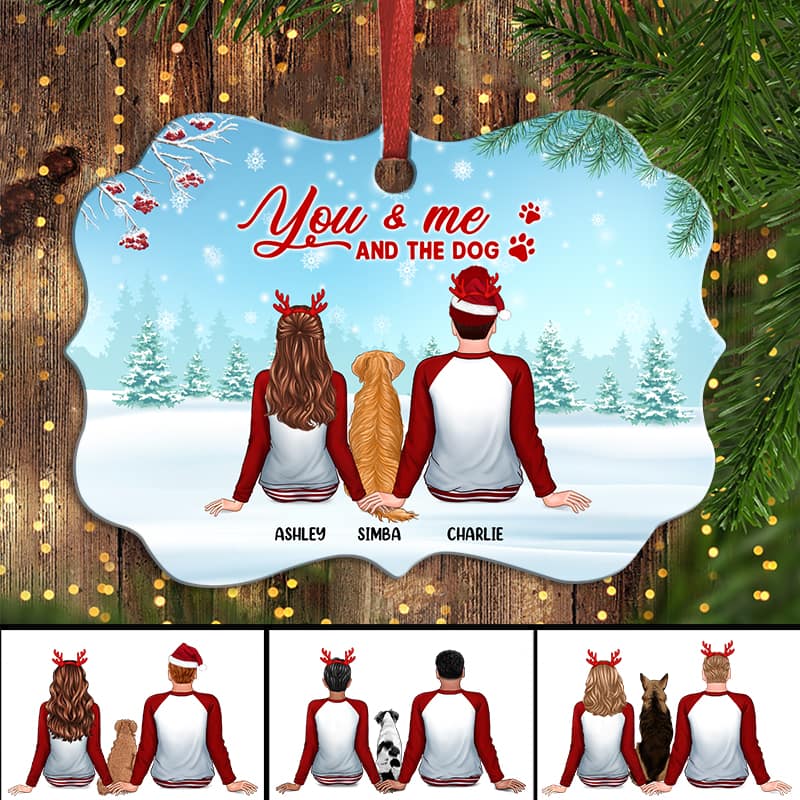 You Me & The Dogs In Snow Pajamas Personalized Christmas Ornament