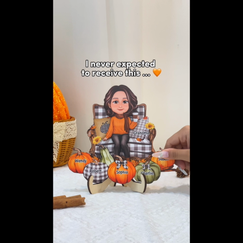 Grandma Sitting On Chair Pumpkins - Personalized 2-Layered Wooden Plaque