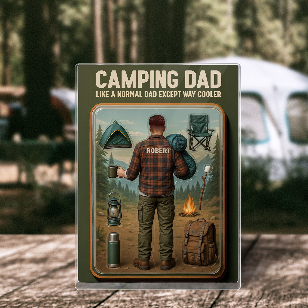 3D Effect Camping Dad Custom Figure Personalized Flat Rectangle Acrylic Block, Gift For Dad