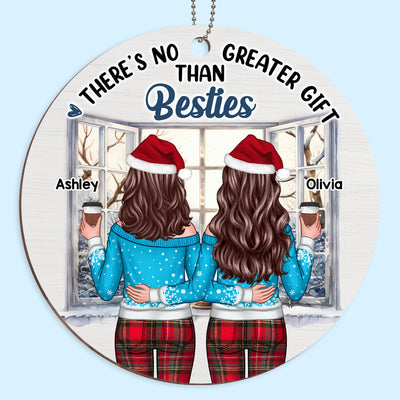 Christmas Besties Sister Standing Back View Window Personalized Wooden Ornament