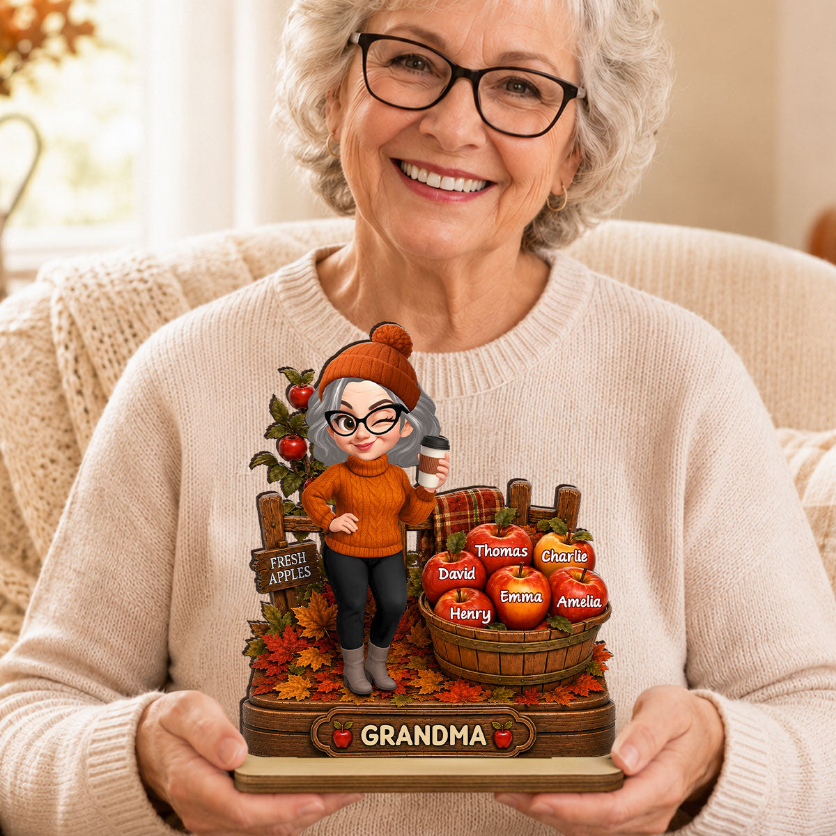 Grandma's Little Apples Fall - Personalized 2-Layered Wooden Plaque - Fall Season Decor Gift, Gift For Grandma