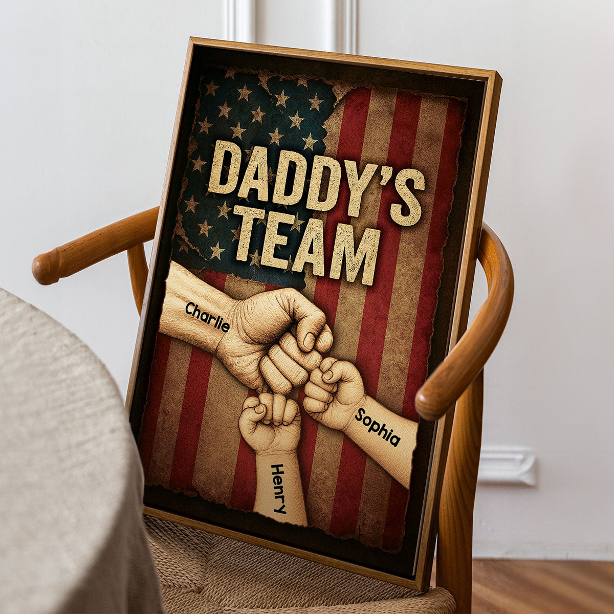 Daddy's Team Fist Bump Metal Plate Vintage Personalized Poster, Father's Day Gift for Dad