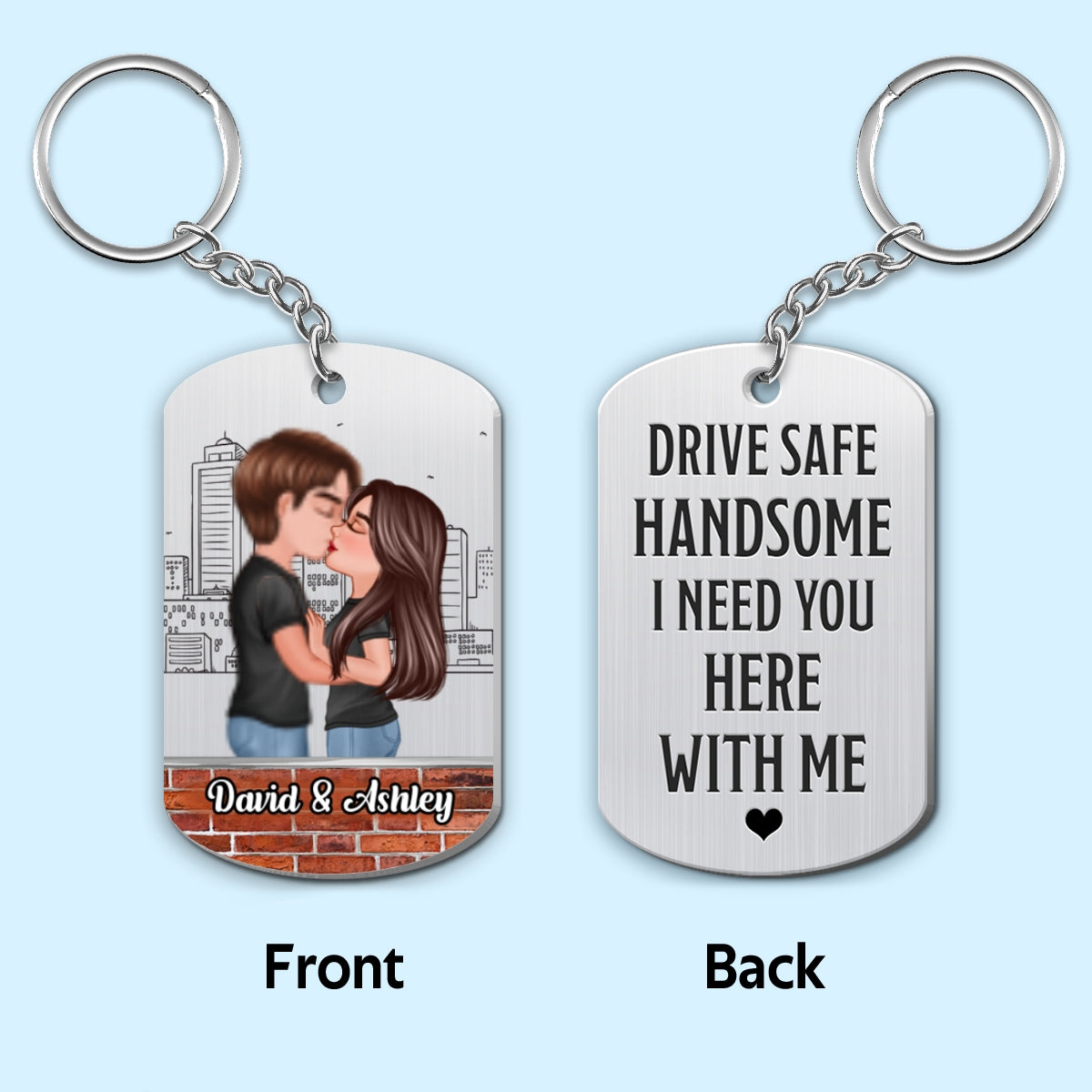 Doll Couple Kissing Drive Safe Handsome Personalized Metal Keychain