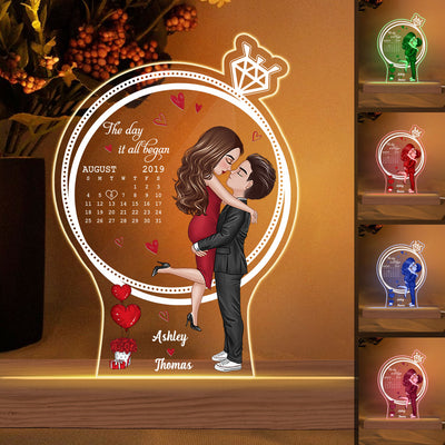 Doll Couple Hugging Kissing Ring Shape Calendar Anniversary Date Personalized Custom Shape LED Night Light