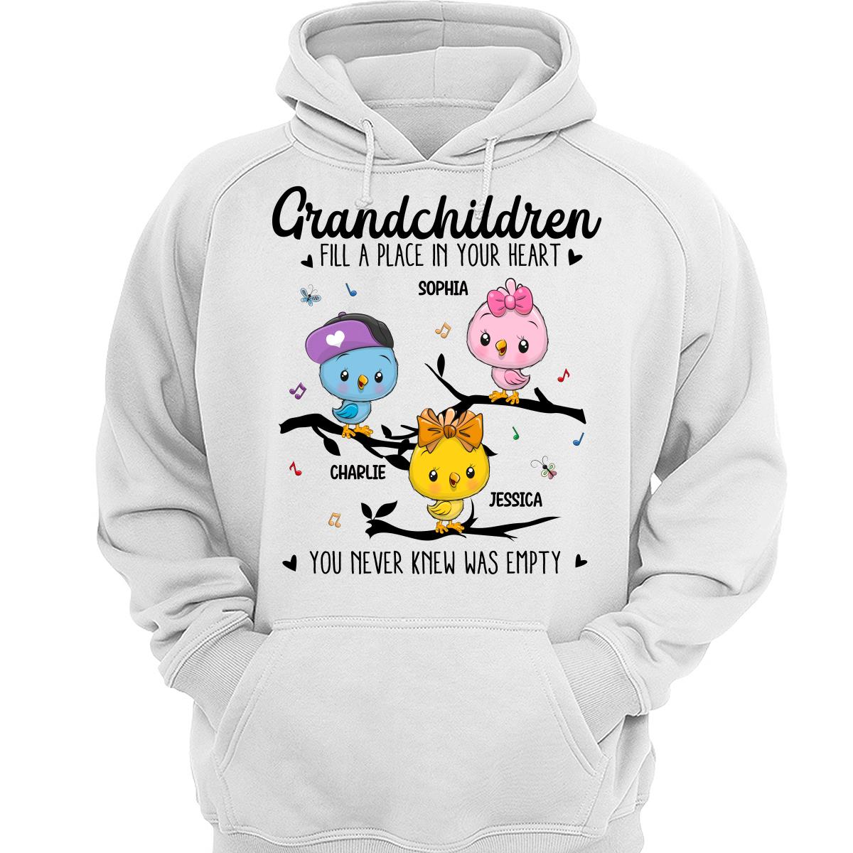 Cute Birds On Branch Grandkids Grandma Personalized Shirt