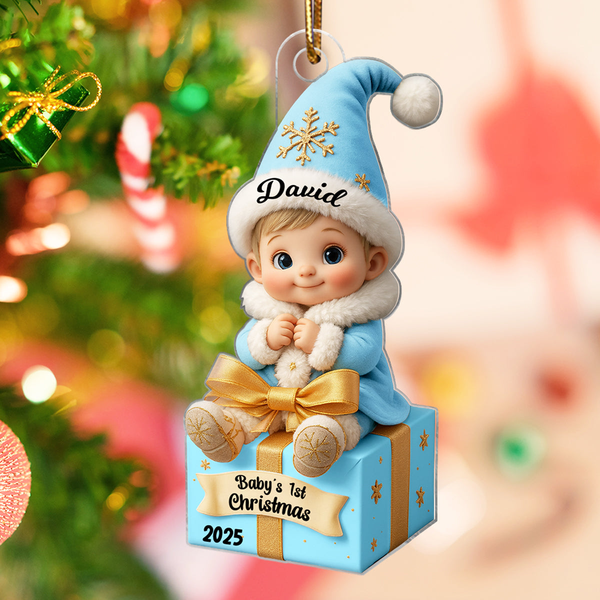 Baby Newborn Gift Box Personalized 3D Effect Acrylic Ornament, Lovely Keepsake to Celebrate Little Miracle