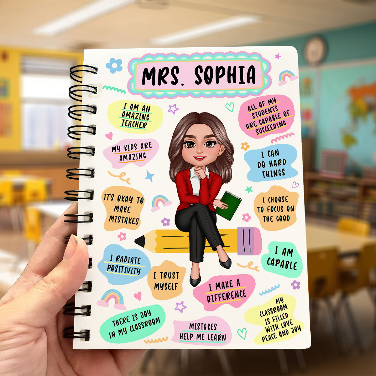 Teacher Daily Affirmation Personalized Spiral Notebook Journal, Back To School Stationery For Teacher